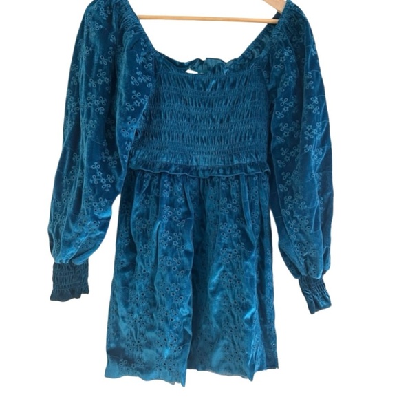 ASOS Blue Velvet Smocked Dress - Picture 1 of 6
